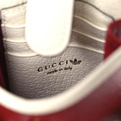 Gucci X ADIDAS Textured Dollar Calfskin Trefoil Embossed Phone Crossbody Bag Hibiscus Red Off White 6 of 11