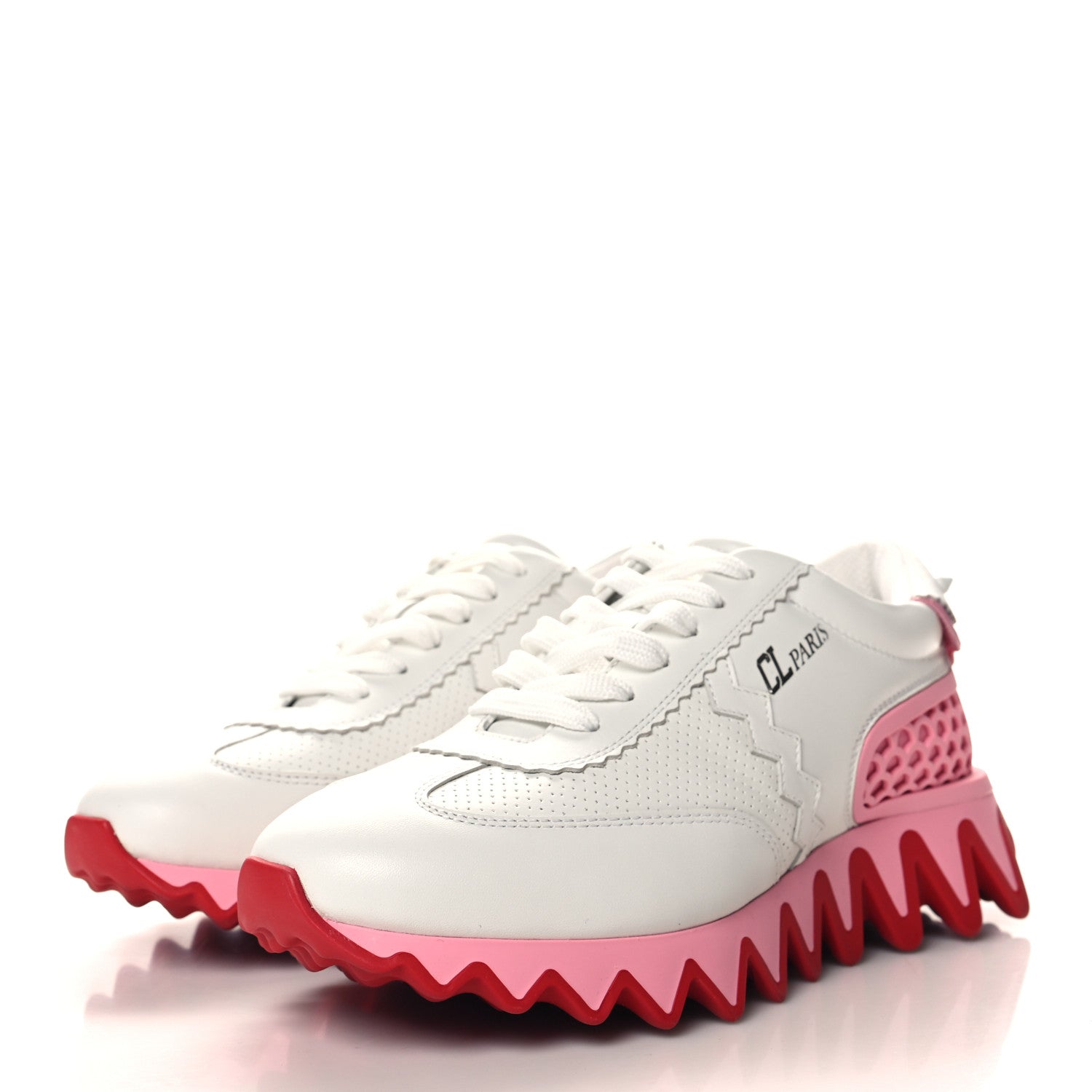Christian Louboutin Calfskin Neoprene Womens Loubishark Sneakers 38.5 White Pink 4 of 8