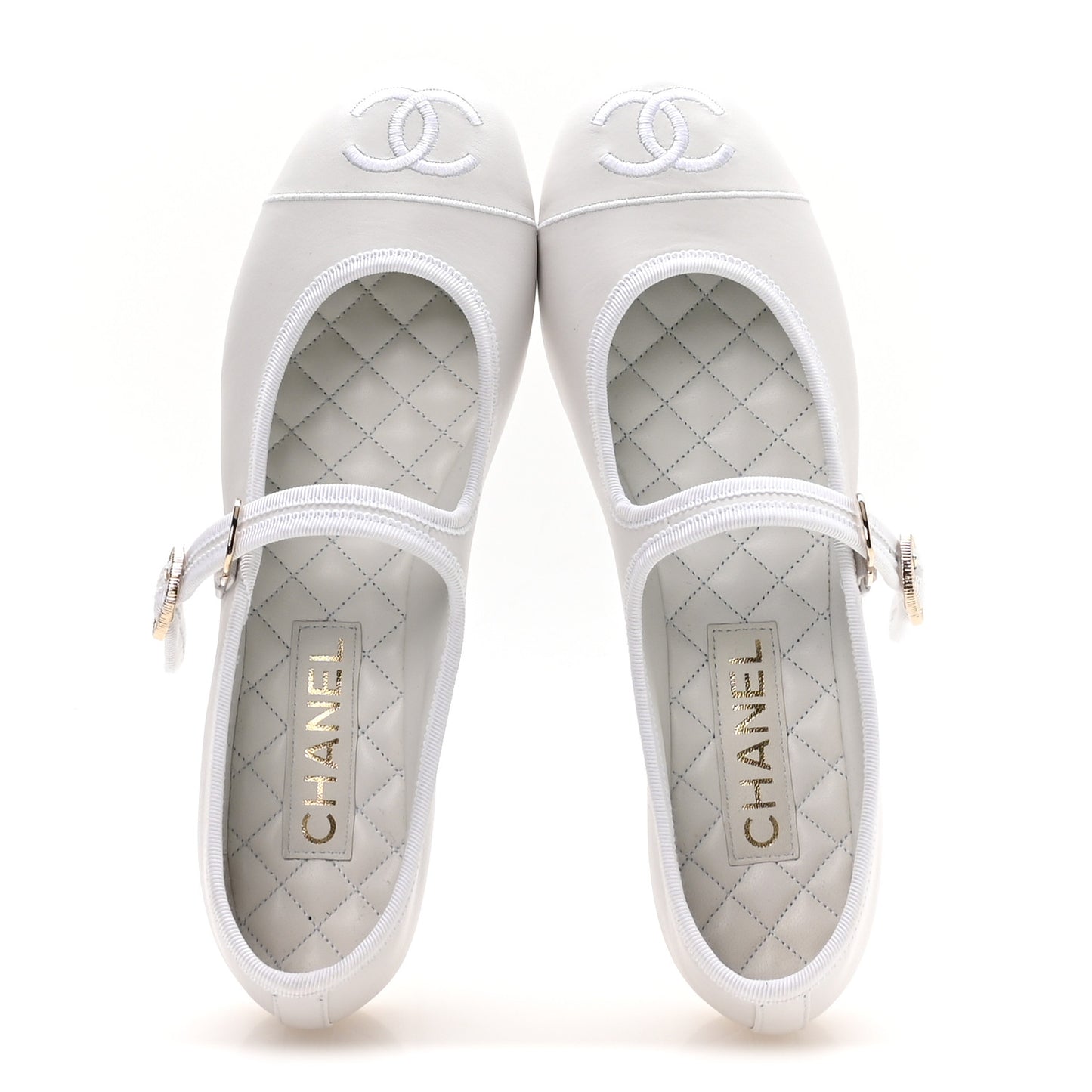 Lambskin Mary Jane Flats 40.5 White