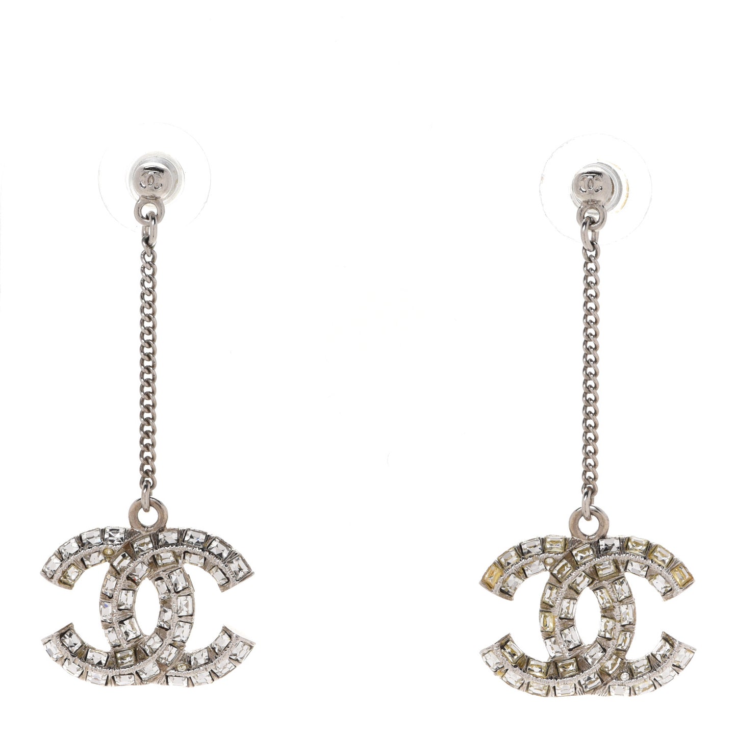 Baguette Crystal CC Drop Earrings Silver