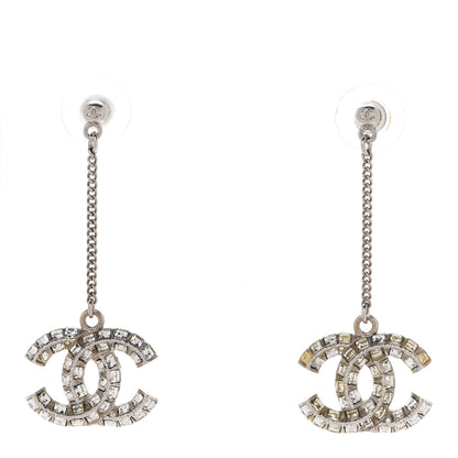 Chanel Baguette Crystal CC Drop Earrings Silver 1 of 4
