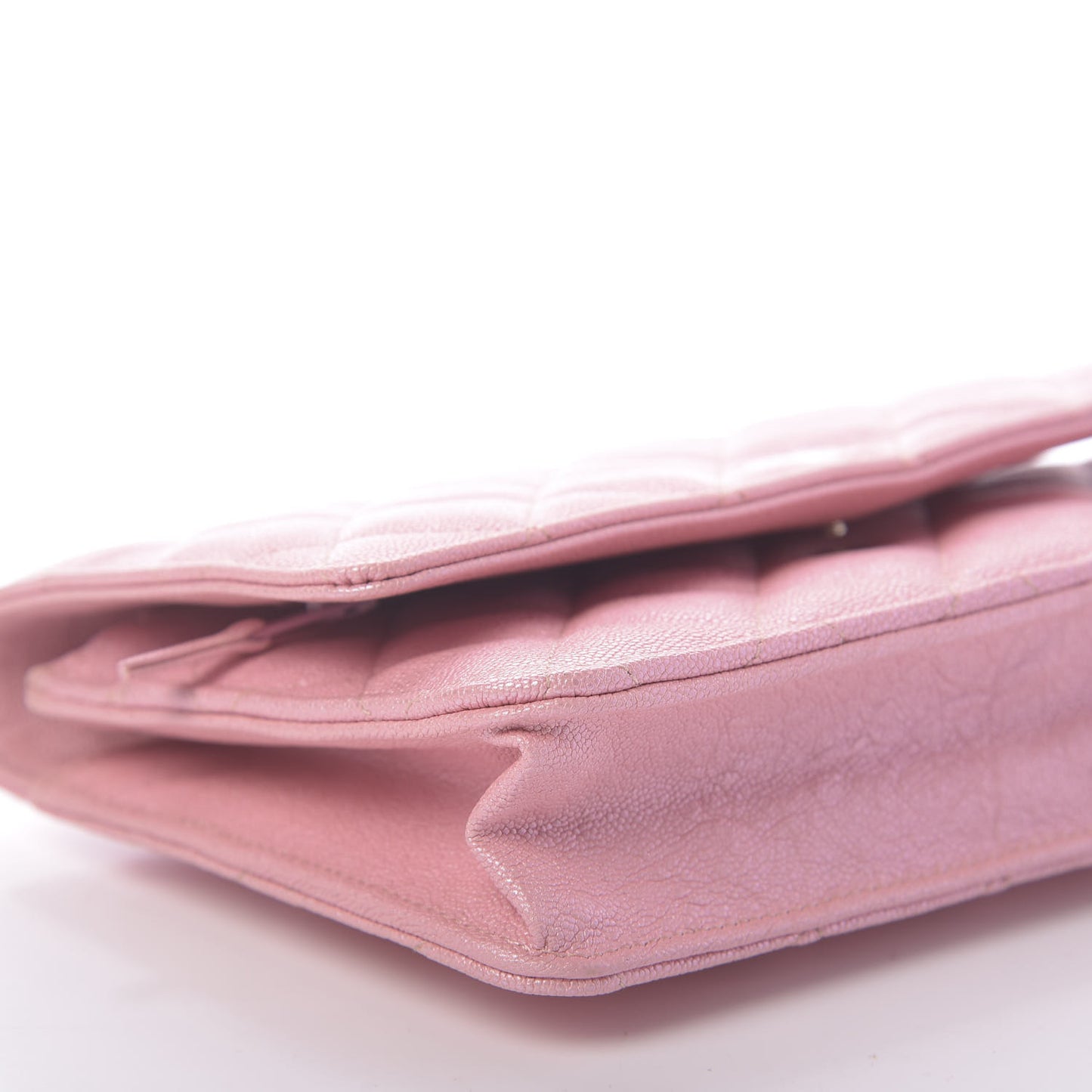 Iridescent Caviar Quilted Wallet on Chain WOC Rose Pink