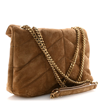 Saint Laurent Suede Calfskin Quilted Toy Loulou Puffer Monogram Chain Satchel Golden Leaf 3 of 11