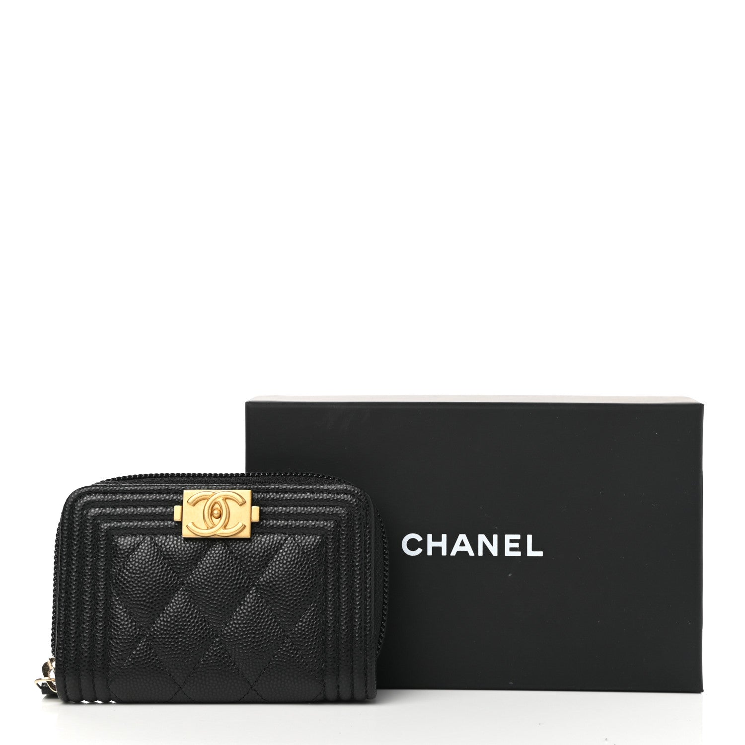 Chanel Caviar Quilted Boy Zip Around Coin Purse Wallet Black 8 of 8
