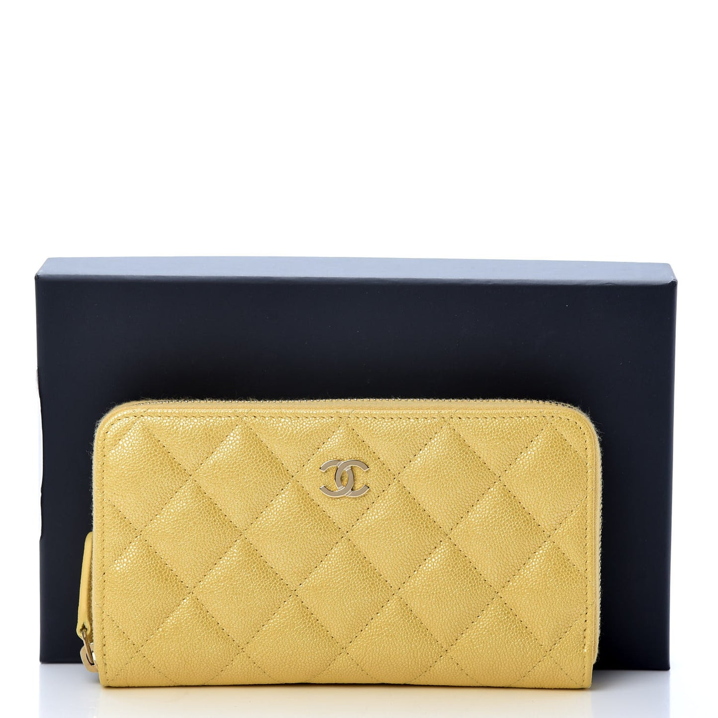 Iridescent Caviar Quilted Medium Zip Around Wallet Yellow