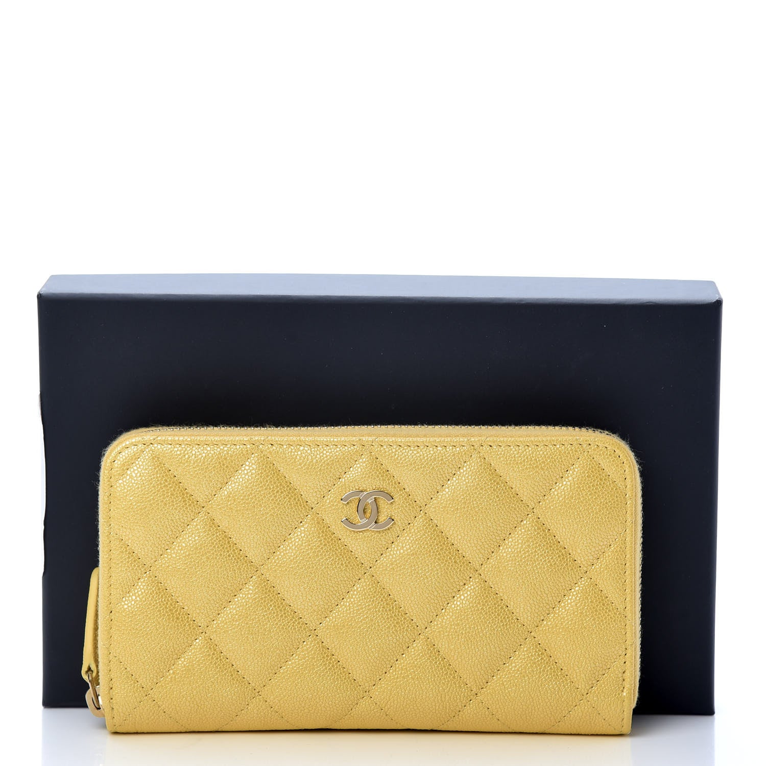 Chanel Iridescent Caviar Quilted Medium Zip Around Wallet Yellow 11 of 11