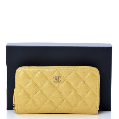 Chanel Iridescent Caviar Quilted Medium Zip Around Wallet Yellow 11 of 11