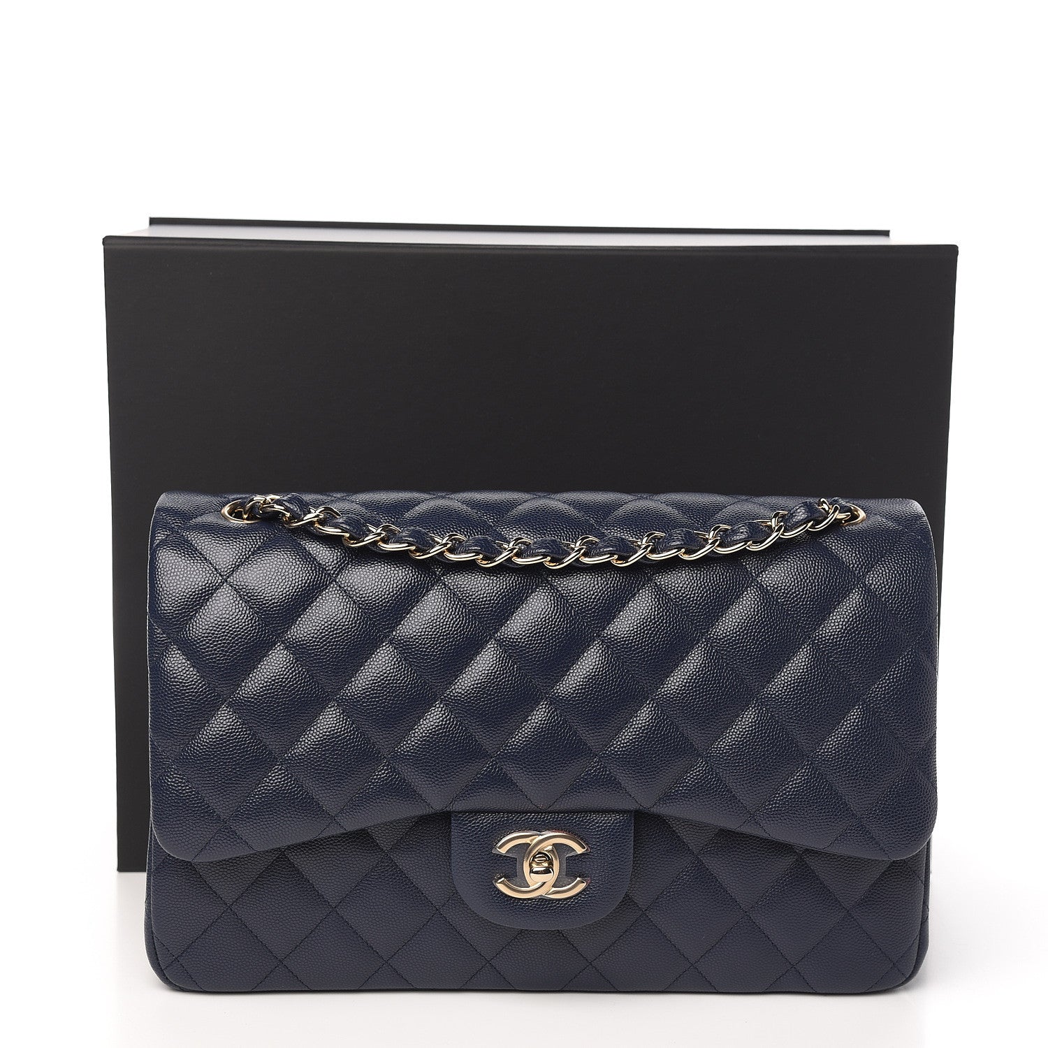 Chanel Caviar Quilted Jumbo Double Flap Navy Blue 10 of 10