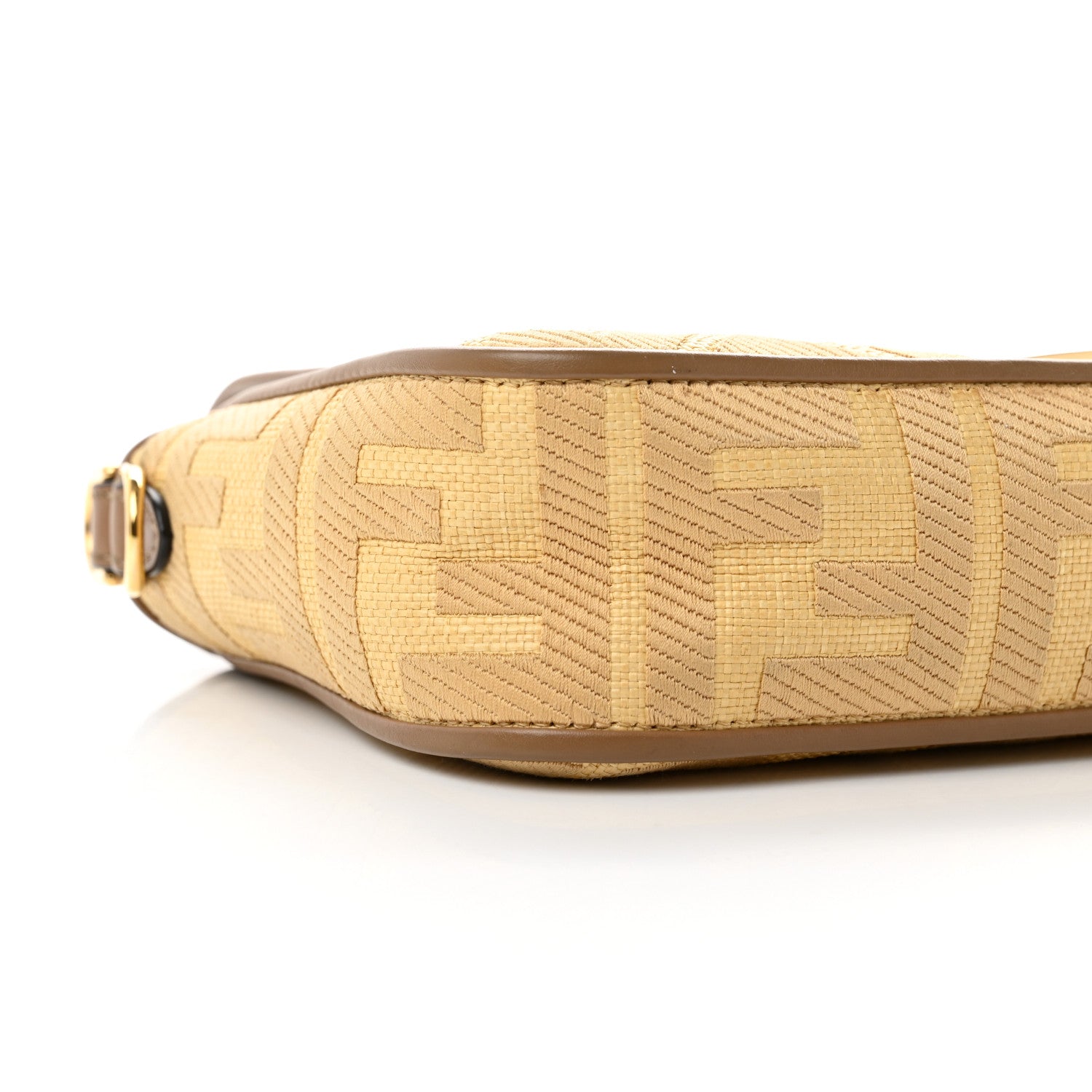 Fendi Raffia Vitello King Lucido FF Embroidered Baguette Grano Sand 7 of 8