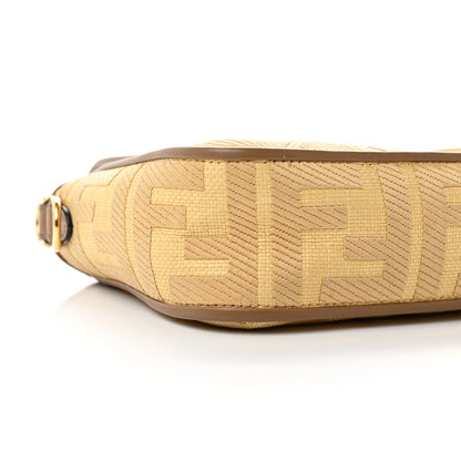 Fendi Raffia Vitello King Lucido FF Embroidered Baguette Grano Sand 7 of 8