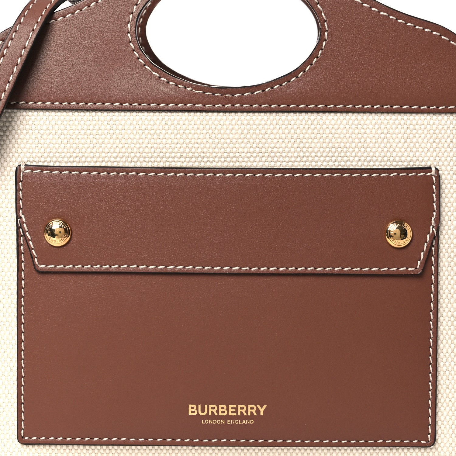 Burberry Smooth Calfskin Canvas Two Tone Micro Pocket Bag  Malt Brown Tan 9 of 11