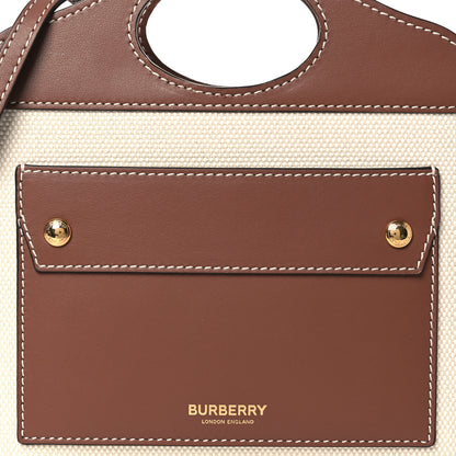 Burberry Smooth Calfskin Canvas Two Tone Micro Pocket Bag  Malt Brown Tan 9 of 11