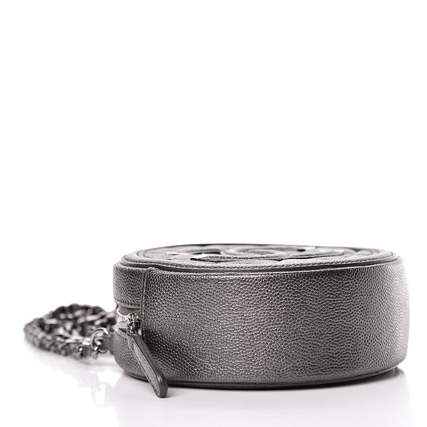 Metallic Caviar Quilted Round Filigree Crossbody Dark Silver