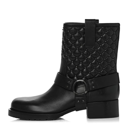 Valentino Garavani Calfskin Crackled Lambskin Rockstud Spike 20mm Biker Boots 37 Black 1 of 12