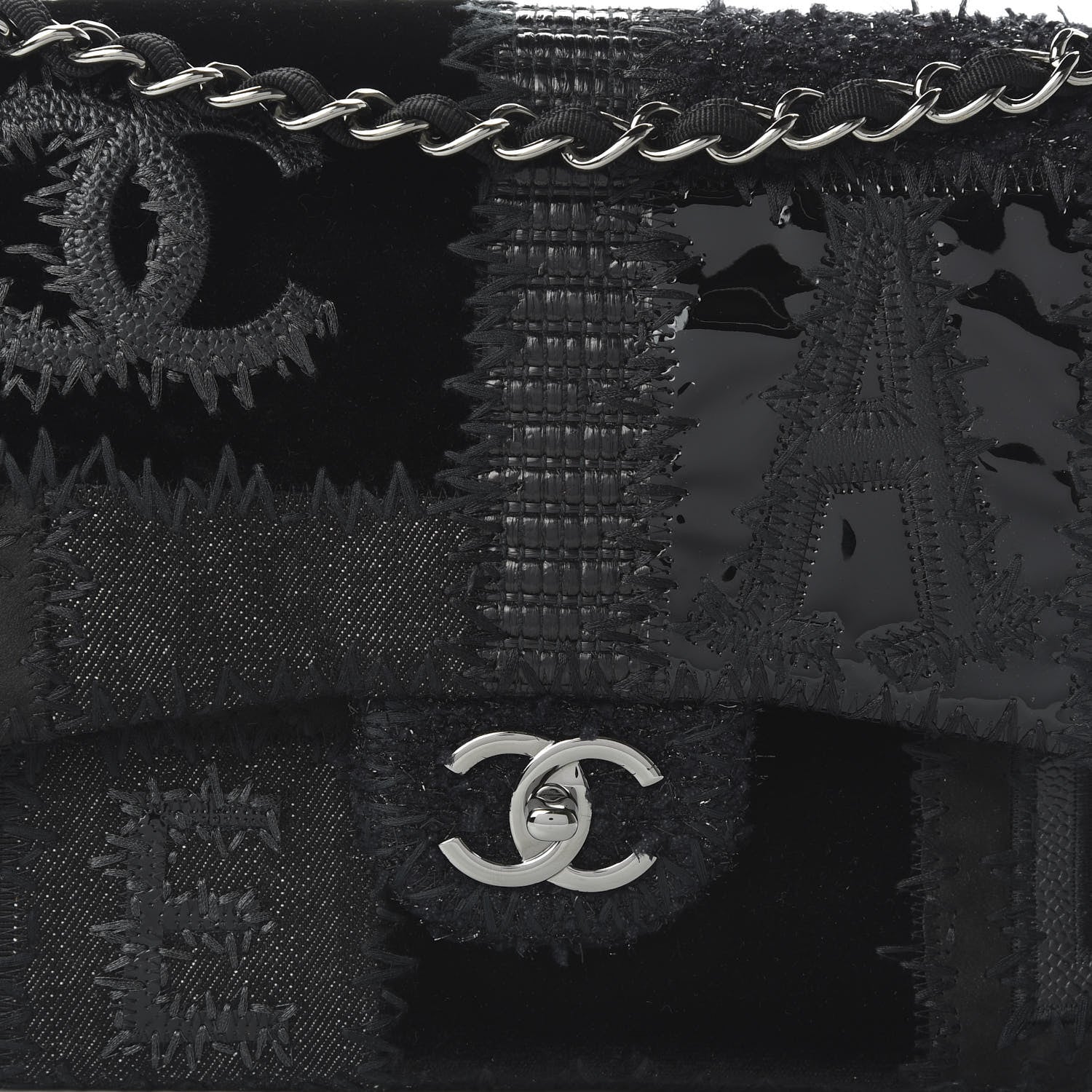 Chanel Tweed Patchwork Jumbo Single Flap Black 10 of 10