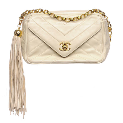 Chanel Lambskin Chevron Tassel Camera Case Beige Clair 1 of 10