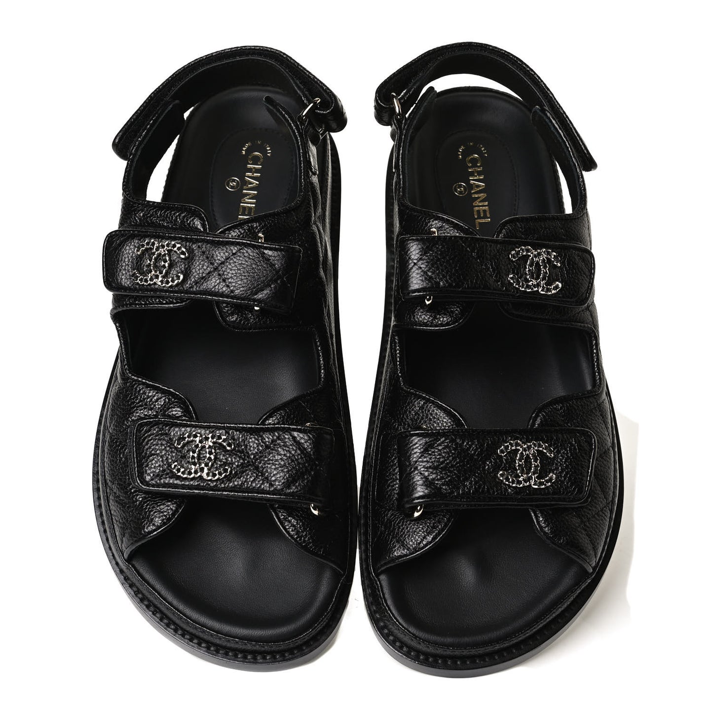 Grained Calfskin Velcro Dad Sandals 37.5 Black