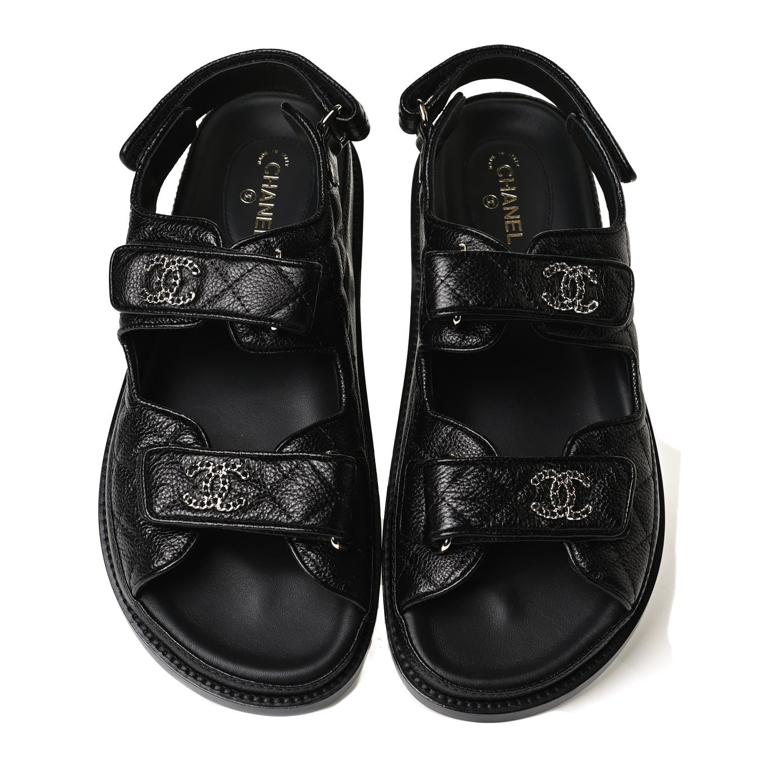 Chanel Grained Calfskin Velcro Dad Sandals 37.5 Black 5 of 12