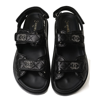 Chanel Grained Calfskin Velcro Dad Sandals 37.5 Black 5 of 12