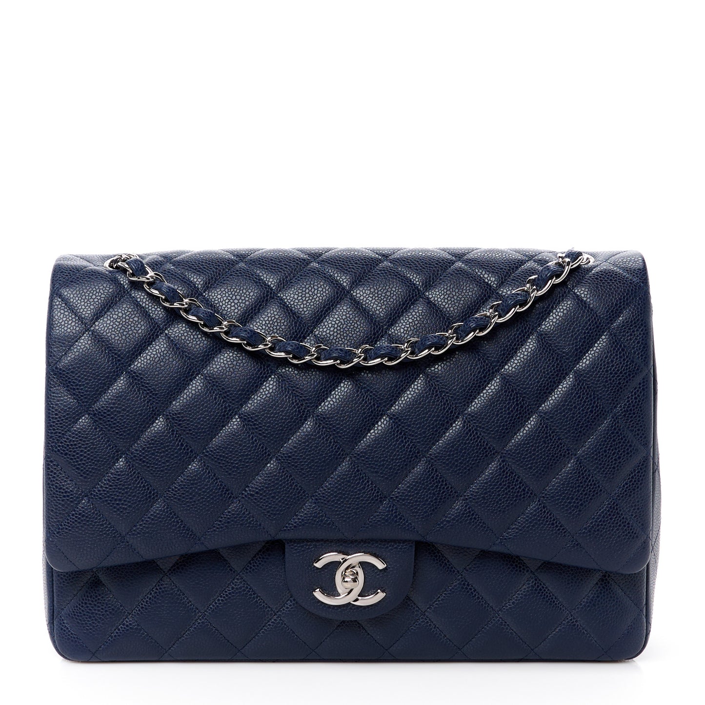 Caviar Quilted Maxi Double Flap Navy Blue
