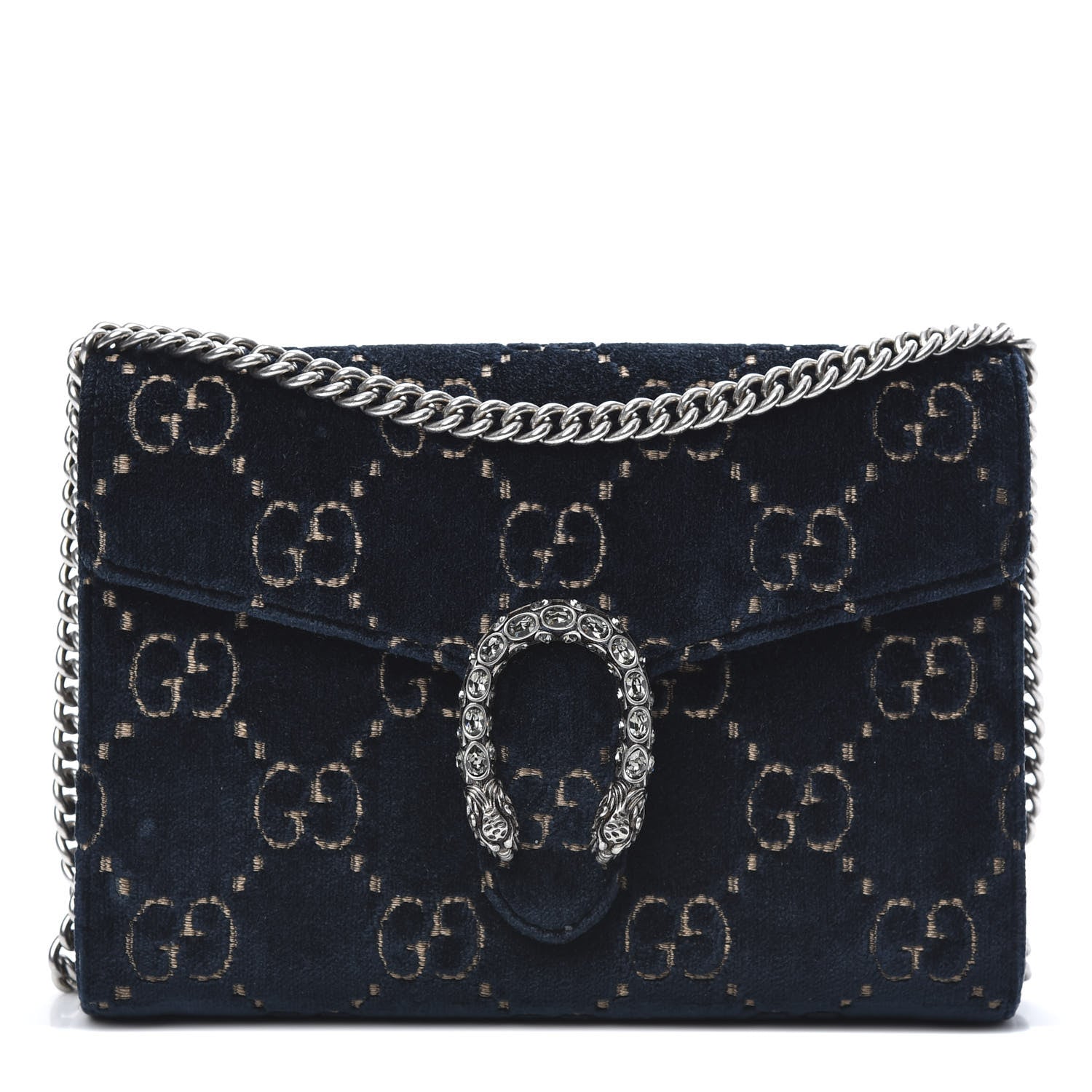 Gucci Velvet Crystal GG Monogram Mini Dionysus Chain Wallet Blue Beige Black 1 of 11