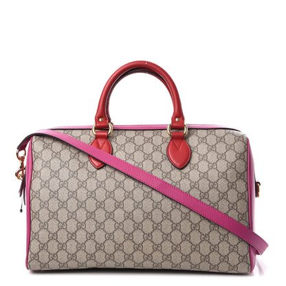 Gucci GG Supreme Monogram Medium Boston Beige Hibiscus Red New Rosette 1 of 15