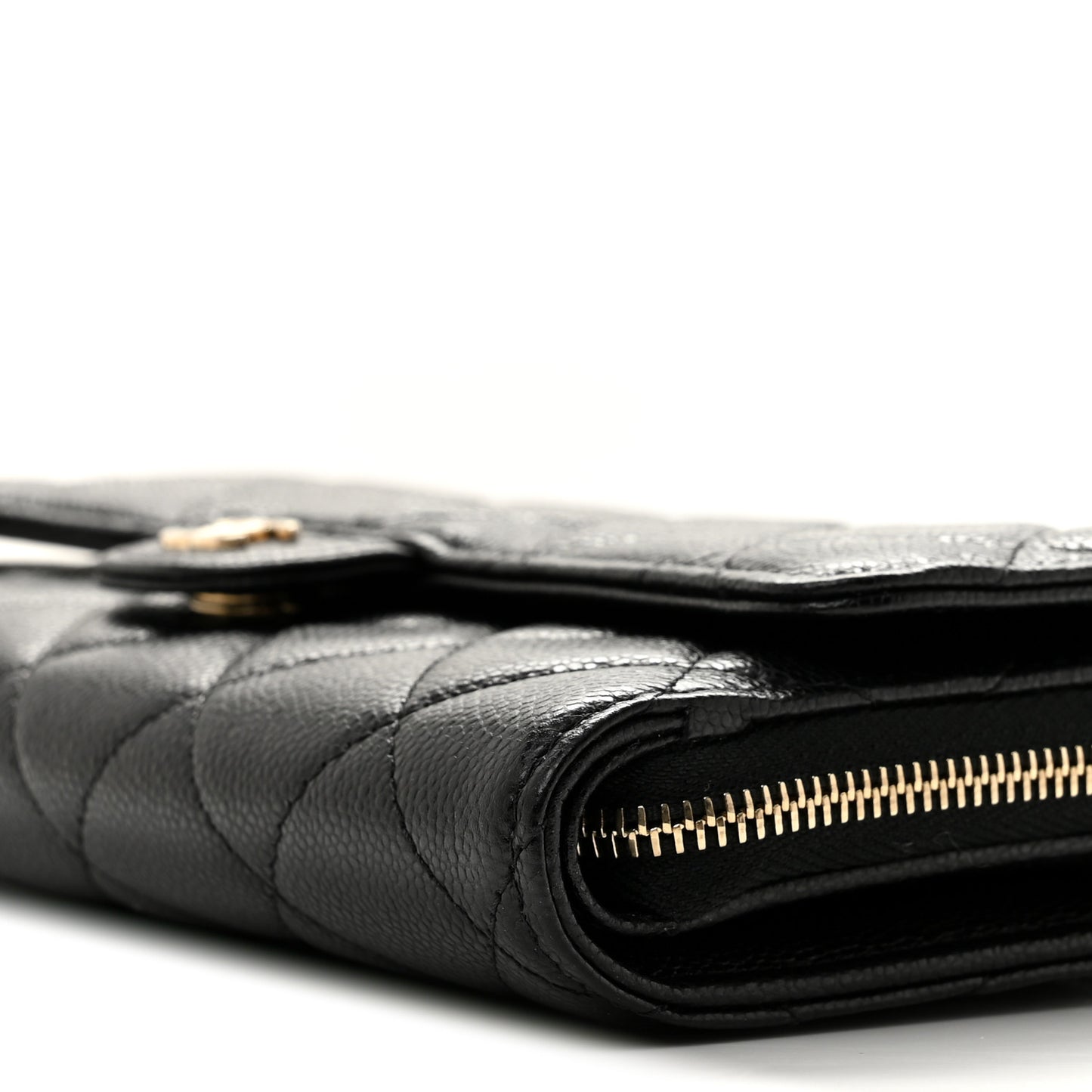 Caviar Quilted Phone Holder Wallet on Removable Chain Black