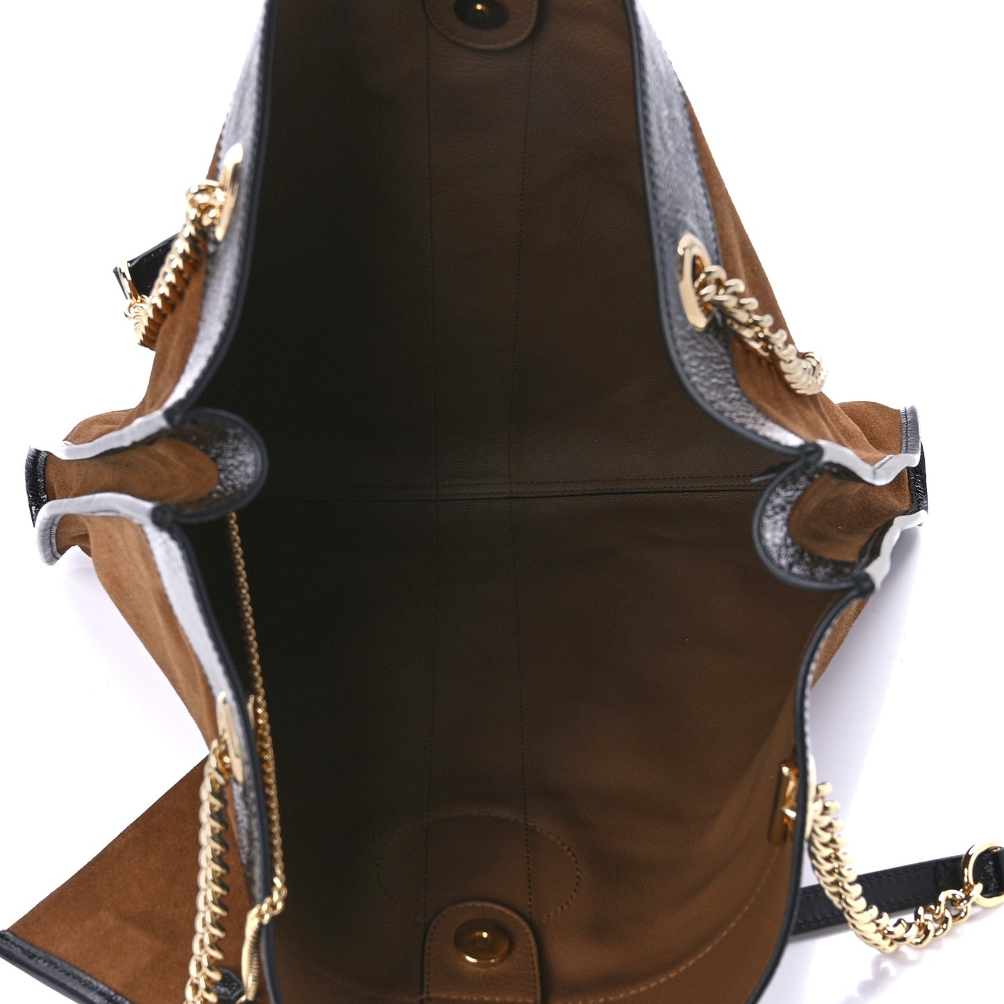 Suede Patent Large Rajah Chain Tote Nocciola Black