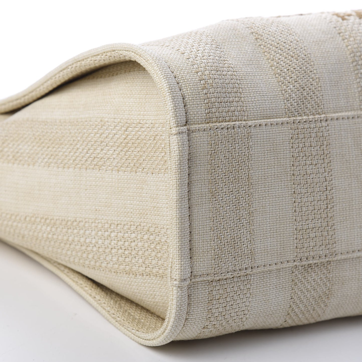 Mixed Fibers Calfskin Striped Small Deauville Tote Beige