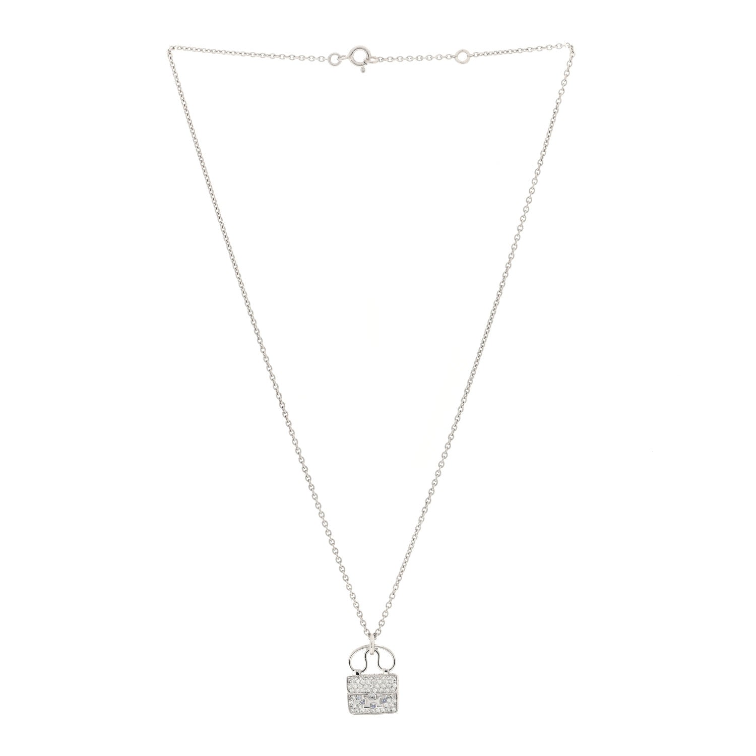 Hermes 18K White Gold Diamond Constance Amulette Pendant Necklace 3 of 5