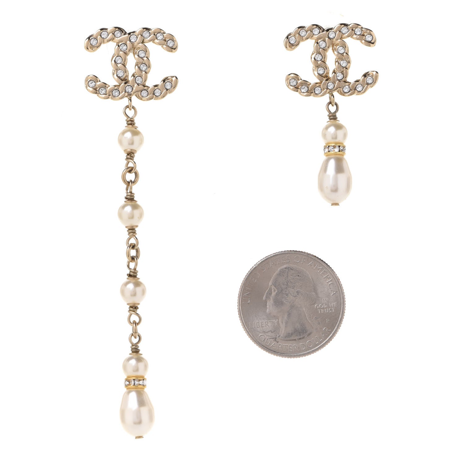 Chanel Crystal Pearl Pearls Coronation Uneven Earrings Gold 2 of 5