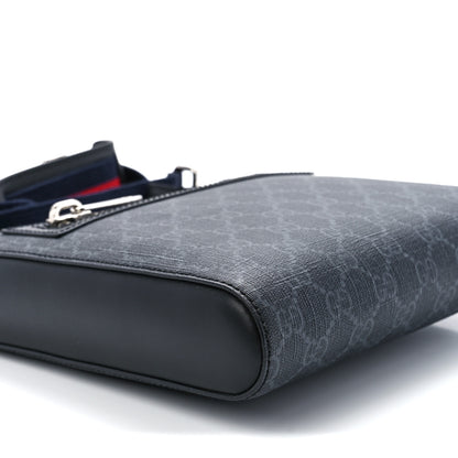 Gucci GG Supreme Monogram Web Small Flat Messenger Bag Black Grey 12 of 13