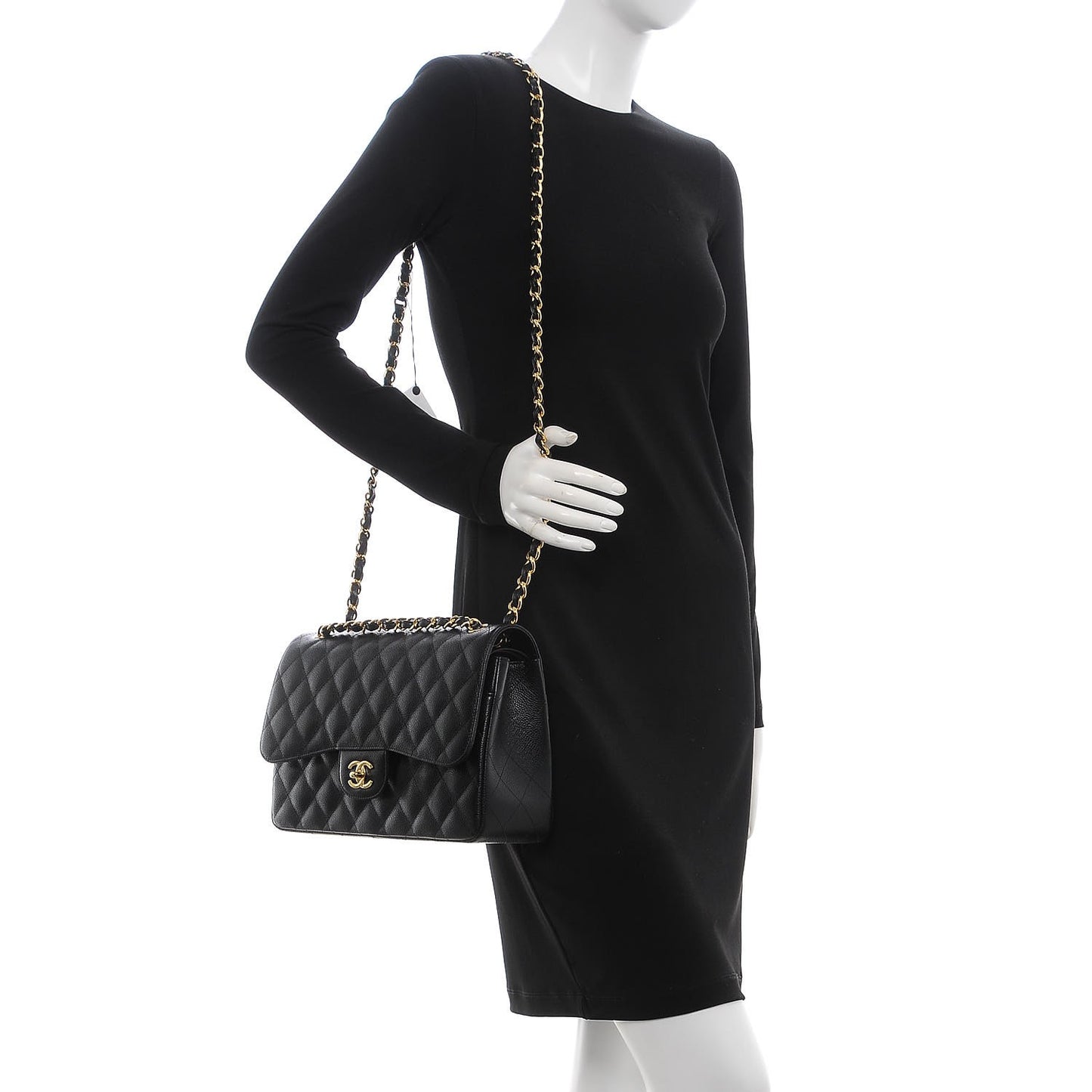 Caviar Quilted Jumbo Double Flap Black