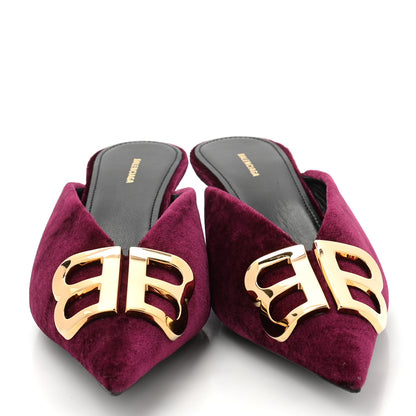 Balenciaga Stretch Velvet Pointed Toe BB 40mm Mules 37 Rouge Prune 2 of 9