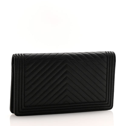 Chanel Calfskin Chevron Quilted Boy Yen Wallet Black 3 of 11
