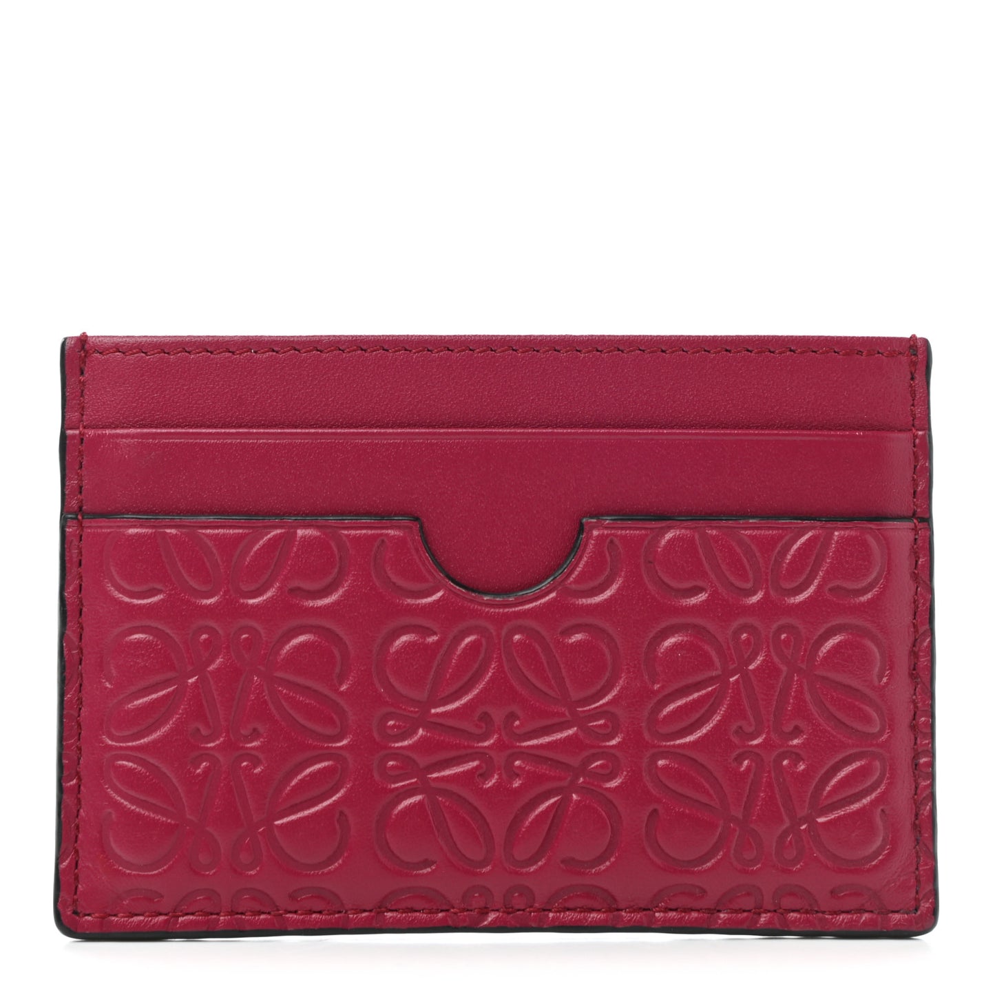 Calfskin Embossed Puzzle Plain Card Holder Raspberry