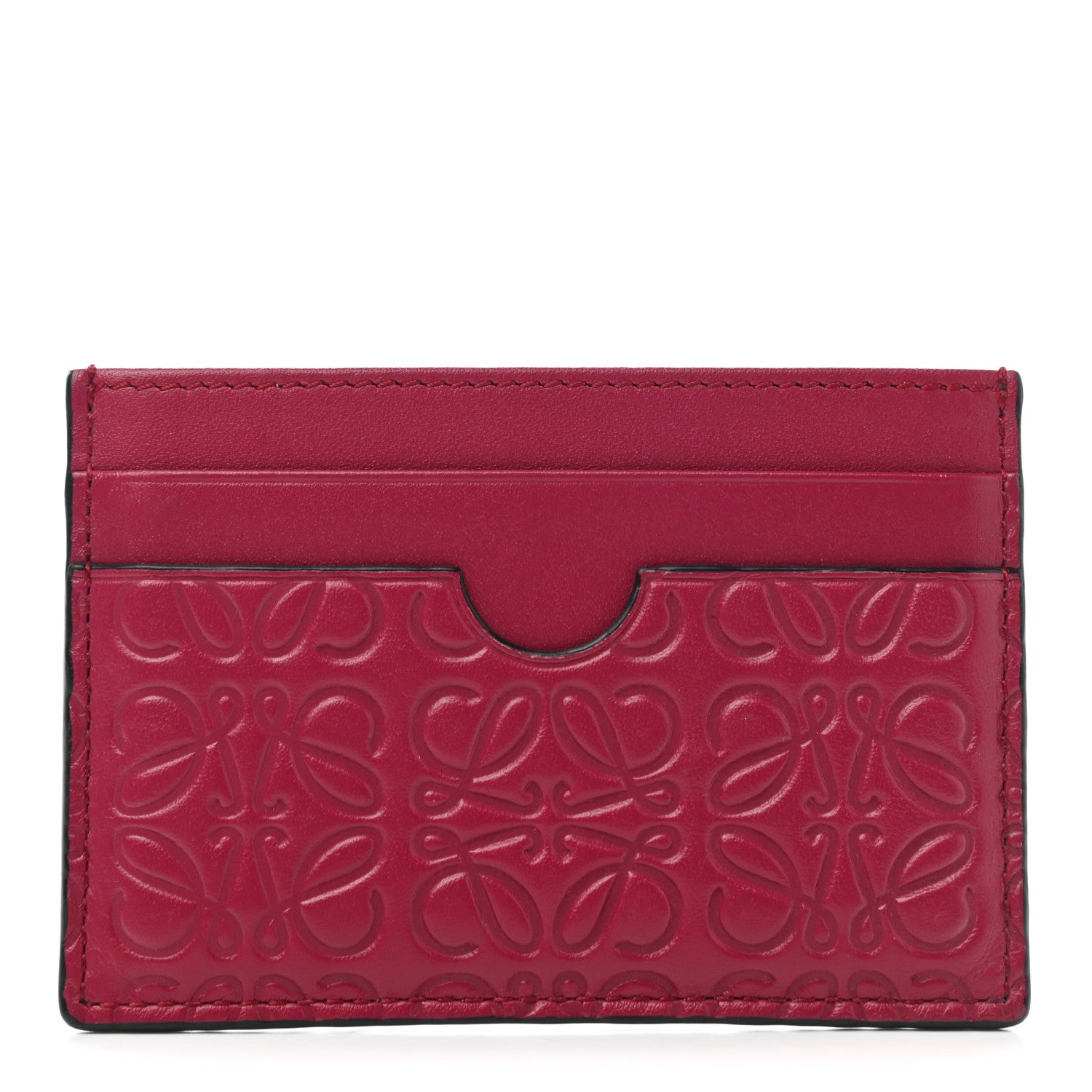 Loewe Calfskin Embossed Puzzle Plain Card Holder Raspberry 1 of 7
