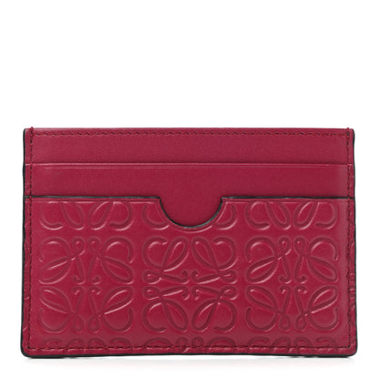 Loewe Calfskin Embossed Puzzle Plain Card Holder Raspberry 1 of 7