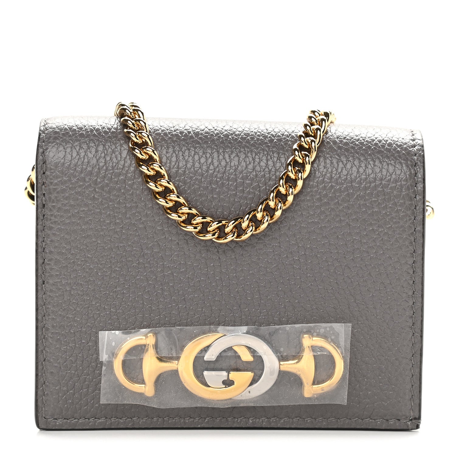 Gucci Grainy Calfskin Zumi Chain Card Case Wallet Dusty Grey 1 of 8