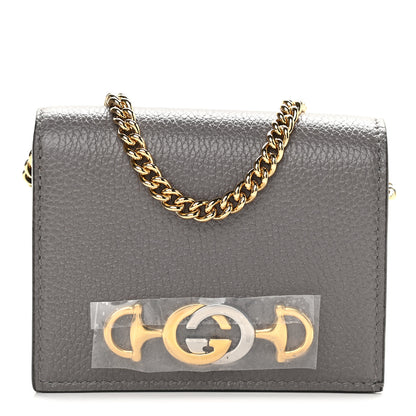 Gucci Grainy Calfskin Zumi Chain Card Case Wallet Dusty Grey 1 of 8