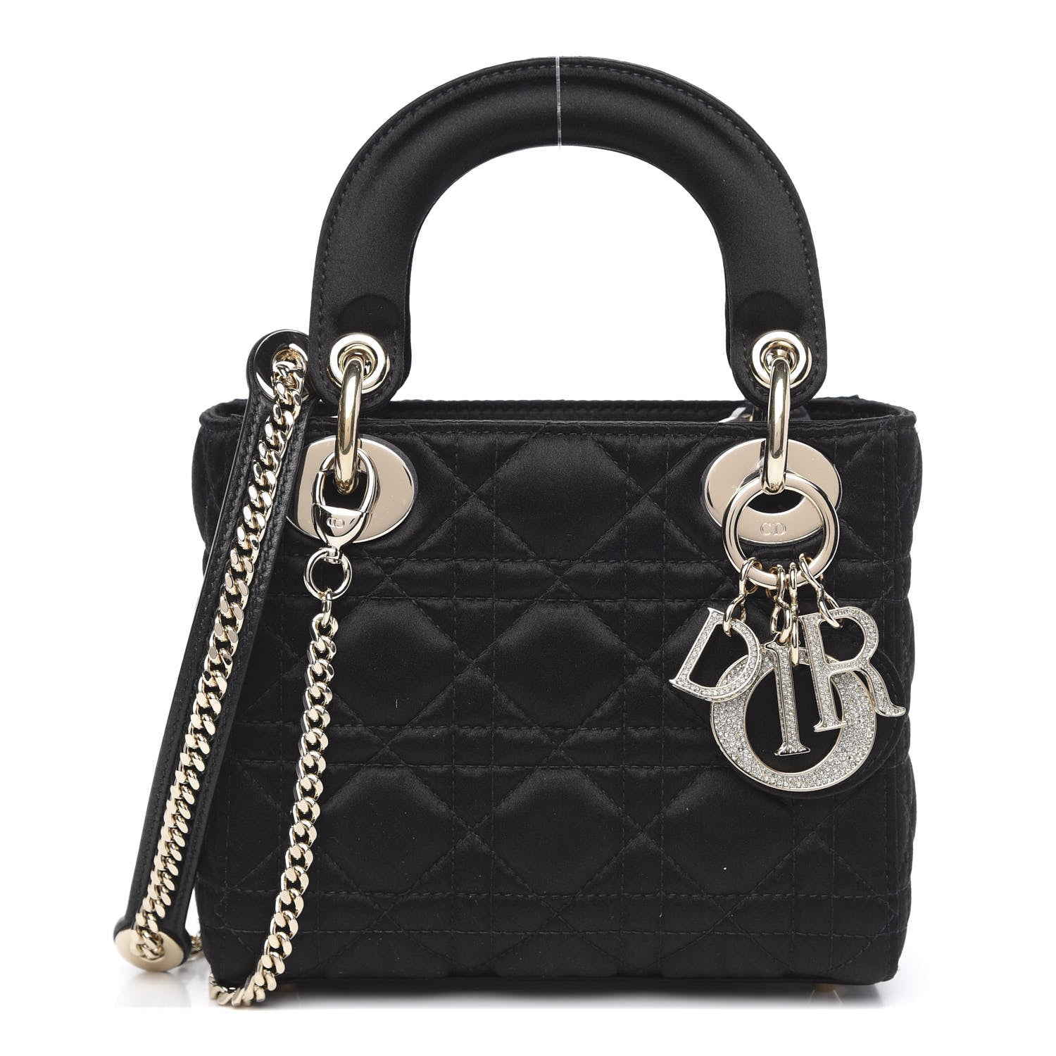 Christian Dior Satin Swarovski Crystal Cannage Mini Lady Dior Black 1 of 8