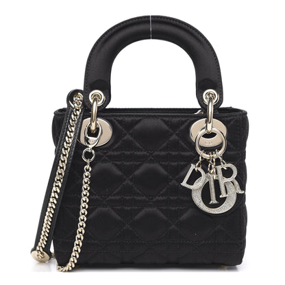 Christian Dior Satin Swarovski Crystal Cannage Mini Lady Dior Black 1 of 8
