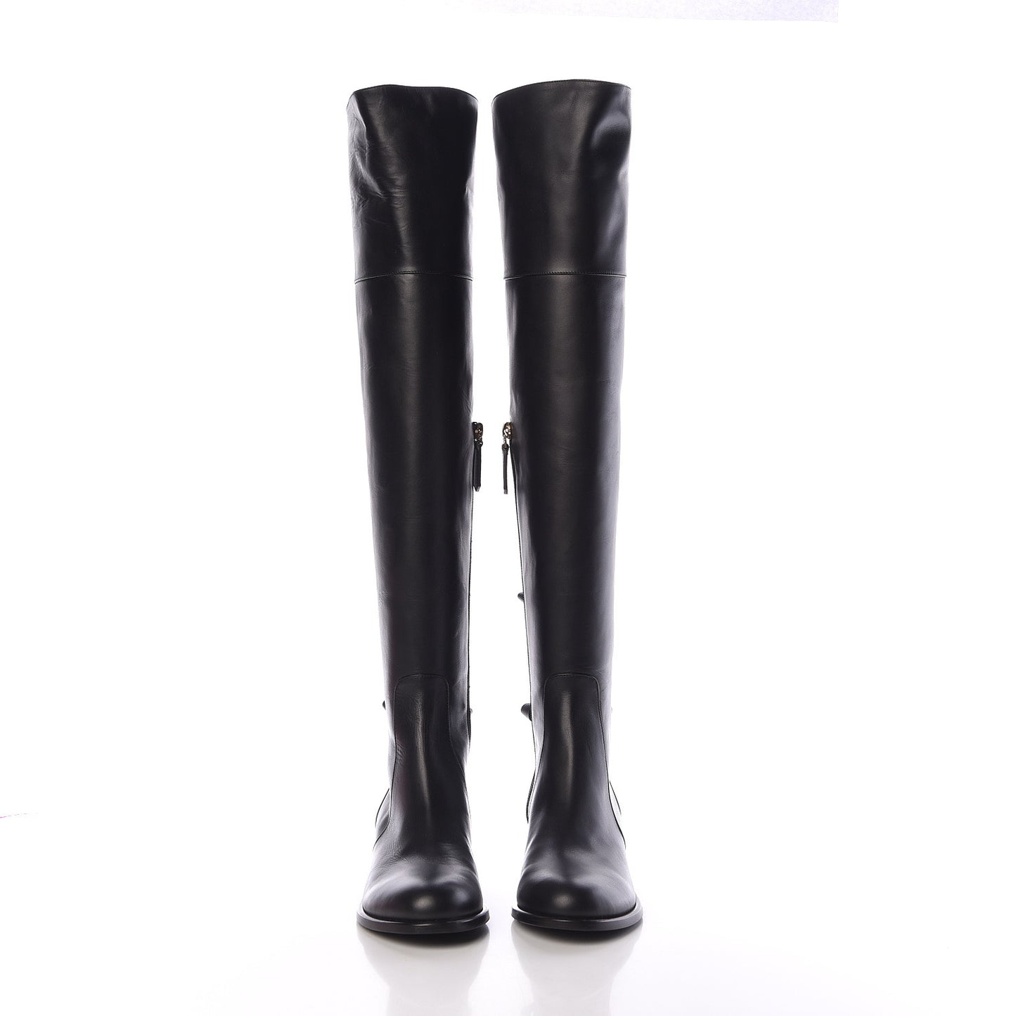 Calfskin Multi Bow Over the Knee Boots 37 Black