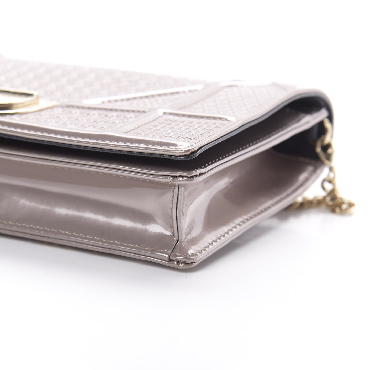 Metallic Patent Micro-Cannage Diorama Wallet on Chain Pouch Hyper Pink
