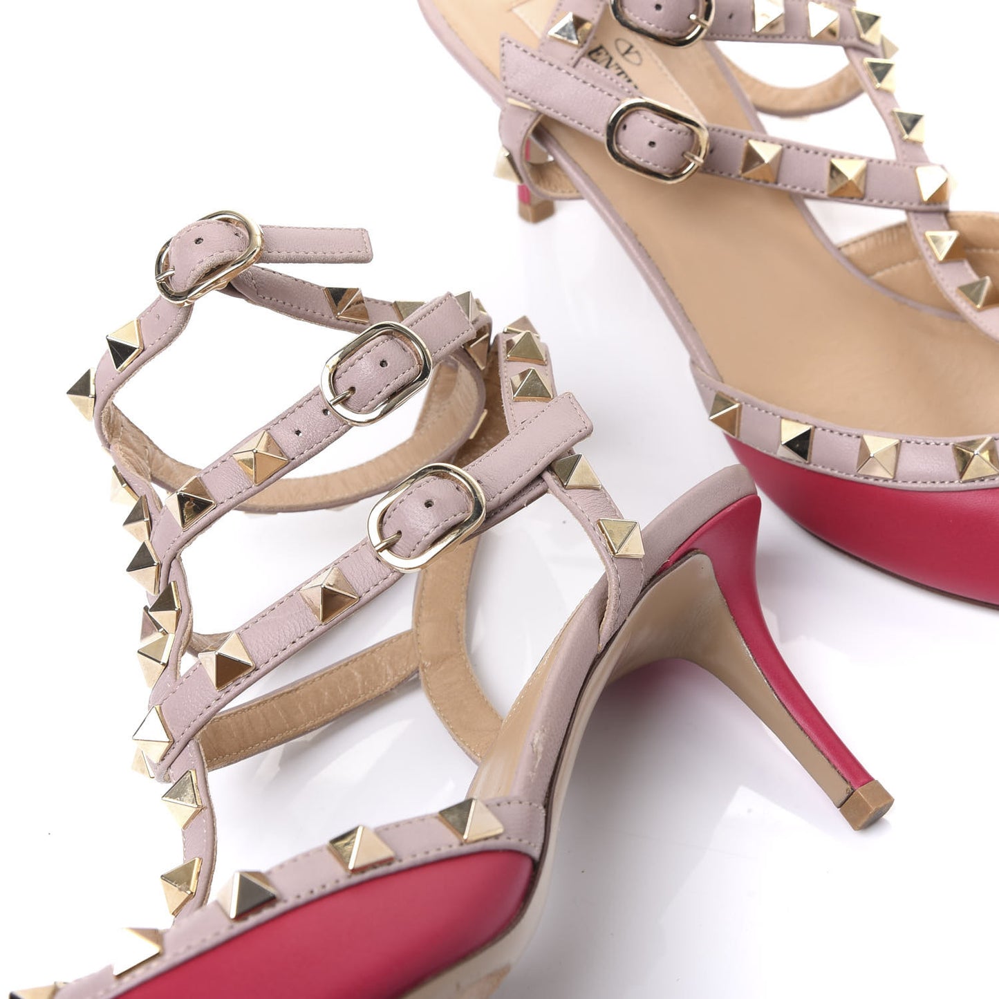 Nappa Rockstud Ankle Strap 65mm Pumps 38 Rubino Poudre