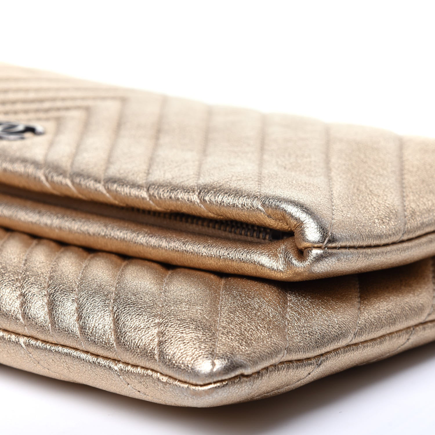 Chanel Metallic Calfskin Chevron Quilted CC Beauty Clutch Gold 7 of 11