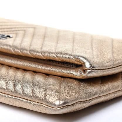 Chanel Metallic Calfskin Chevron Quilted CC Beauty Clutch Gold 7 of 11