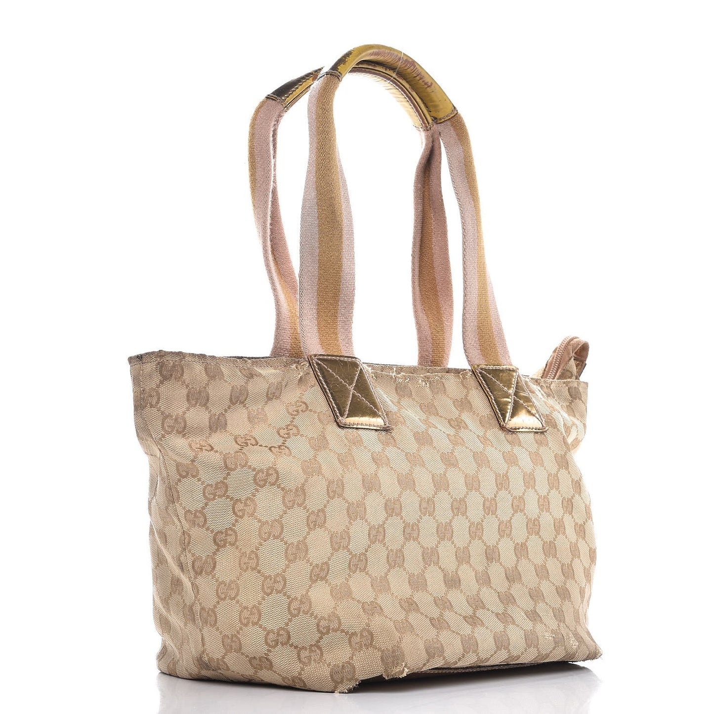 GG Monogram Medium Web Handle Bucket Tote Pink Gold