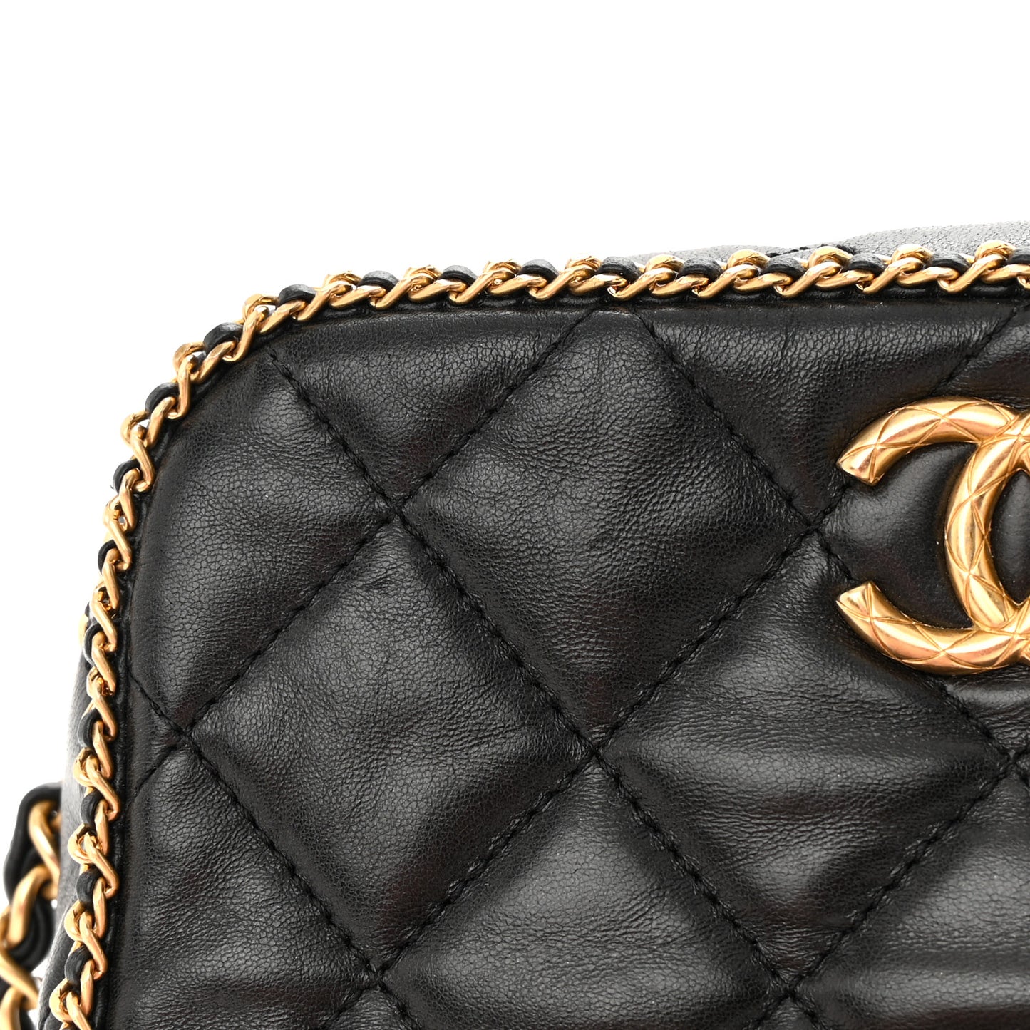Lambskin Quilted Chain CC Mini Camera Case Black