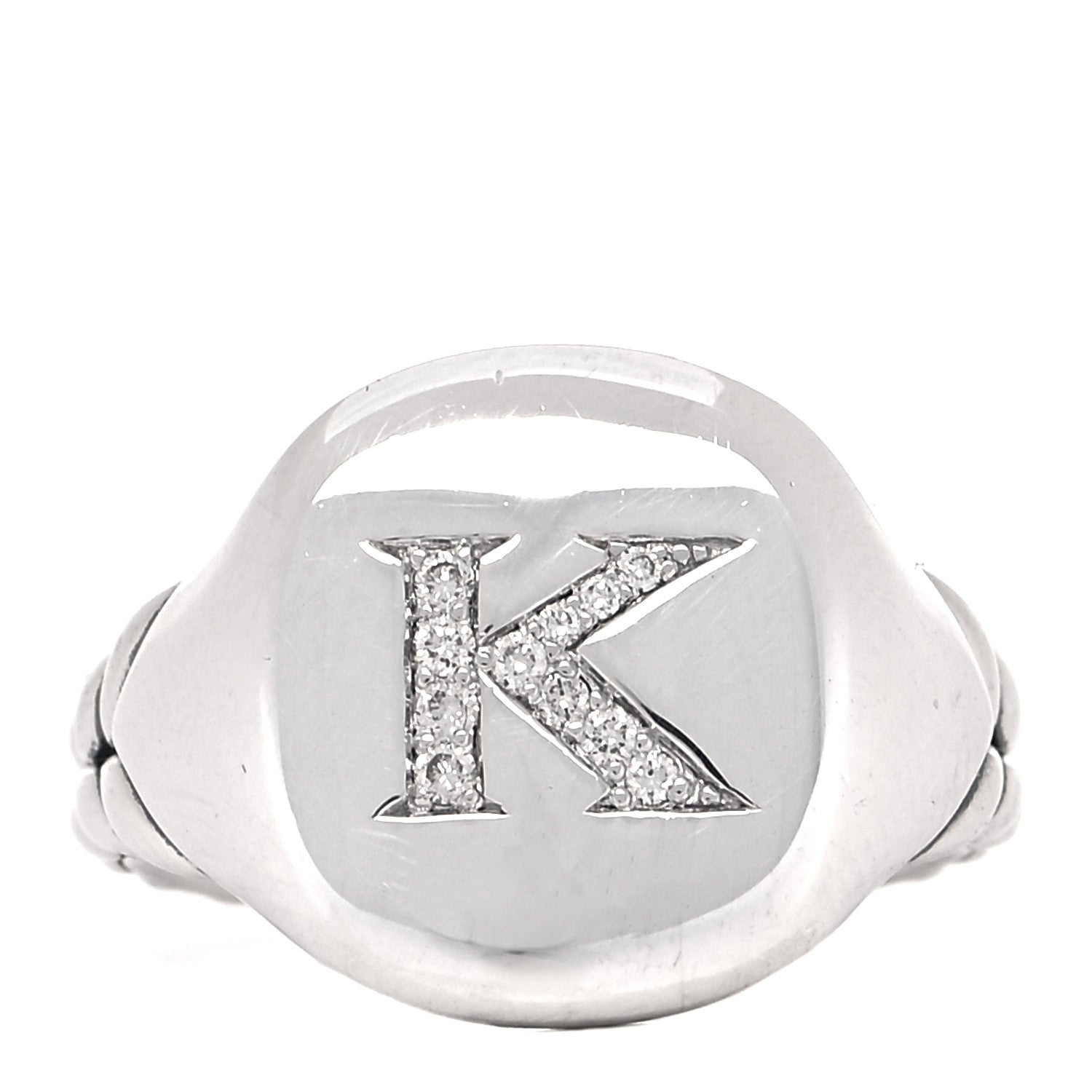 David Yurman Sterling Silver Diamond 14mm Initial K Pinky Ring 48 4.5 2 of 10